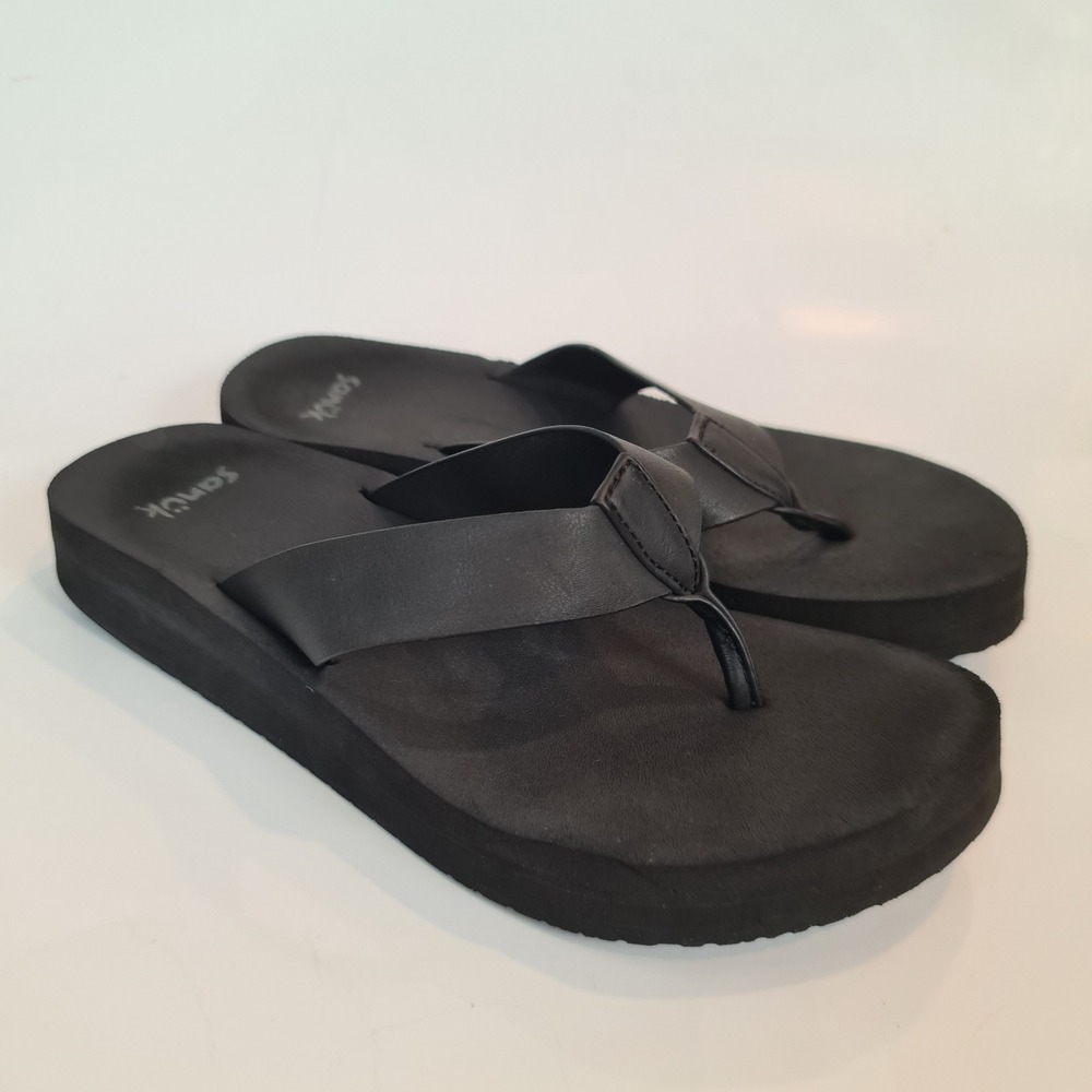 Sanuk Yoga Mat 2 Platform Flip Flop Sandals Womens 7 Black Wedge Thong 1137850ā
